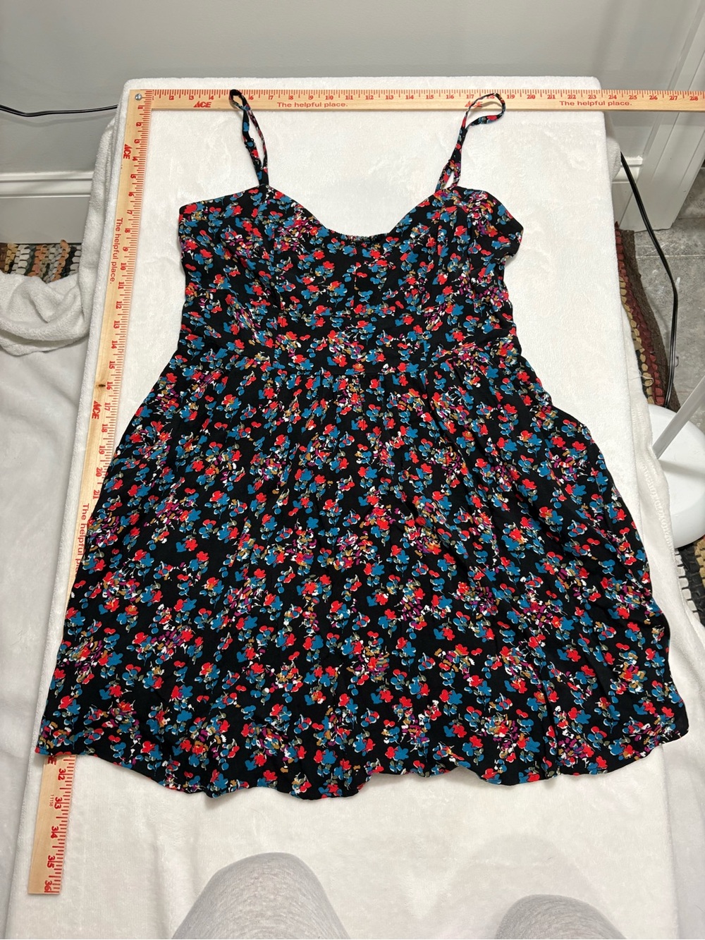 Express Black Floral Sundress with Blue and Pink Accents
